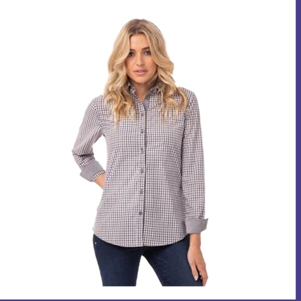 Womens Modern Gingham Long Sleeve Dress Shirt Thumbnail